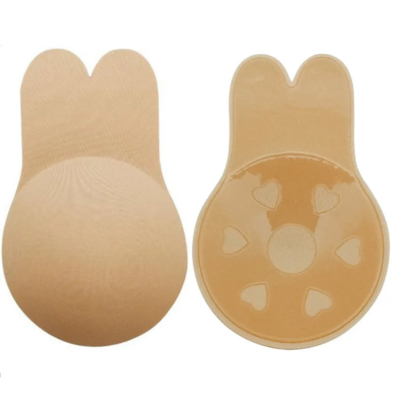 Women Strapless Invisible Bra Self Adhesive Silicone Bra Reusable Adhesive Breast Enhancement Tape Rabbit Nipple Cover Bra Pads