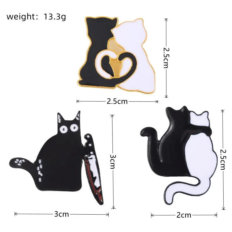 3pc Brooch For Men And Women Badge Chest Ornament Cartoon Animal Series Black And White Cat Embracing Shape