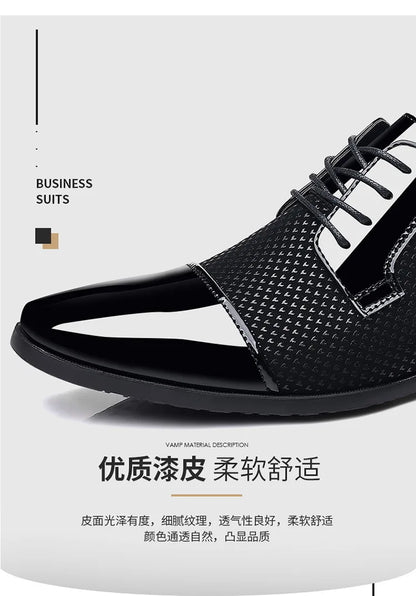 Trending Classic Men Dress Shoes For Men Oxfords Patent Leather Shoes Lace Up Formal Black Leather Wedding Party Shoes2023