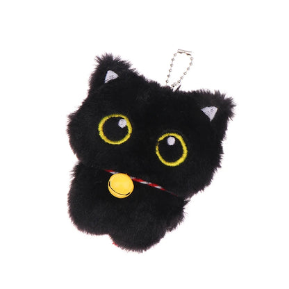 1PC Cute Bell Black Cat Plush Toy Keychain Cartoon Kitten Soft Doll Pendant Car Key Ring Backpack Charm Decoration Gift