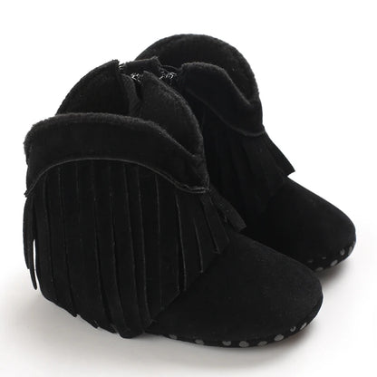 Baby Booties Vintage Tassel Anti-slip Sole Winter Warm Baby Boys Girls Western Boots Snow Booties First Walkers Infant Shoes