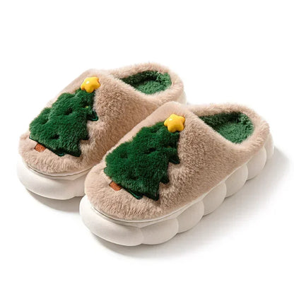 Cute Christmas Tree Women's Home Fluffy Slippers Cartoon Winter House Warm Shoes Designer Flat Casual New Year's Gift