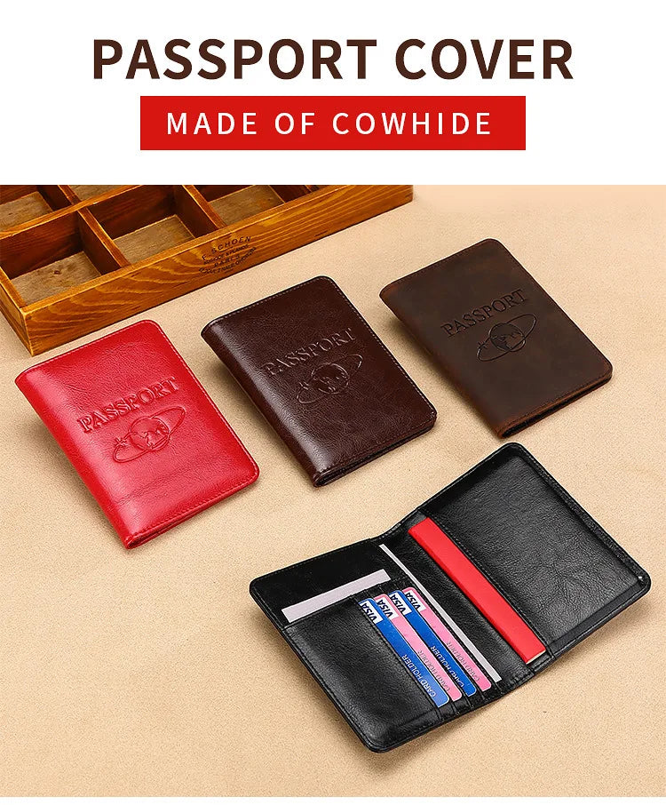 Passport Holder RFID Blocking Genuine Leather on Cover for Passport Bag Multifunctional Travel Air Ticket Leather Case Wallet