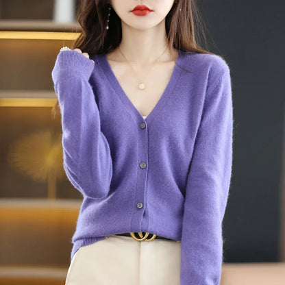 Women's Sweater 2025 Spring Autumn Cardigans V-neck Single Breasted Short Slim Lady Knitwear Tops Solid Korean Fashion Cardigan