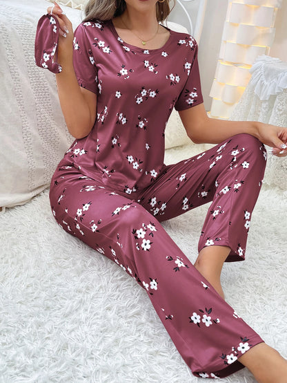 New women's home wear short sleeve trousers pajamas love pattern casual and comfortable