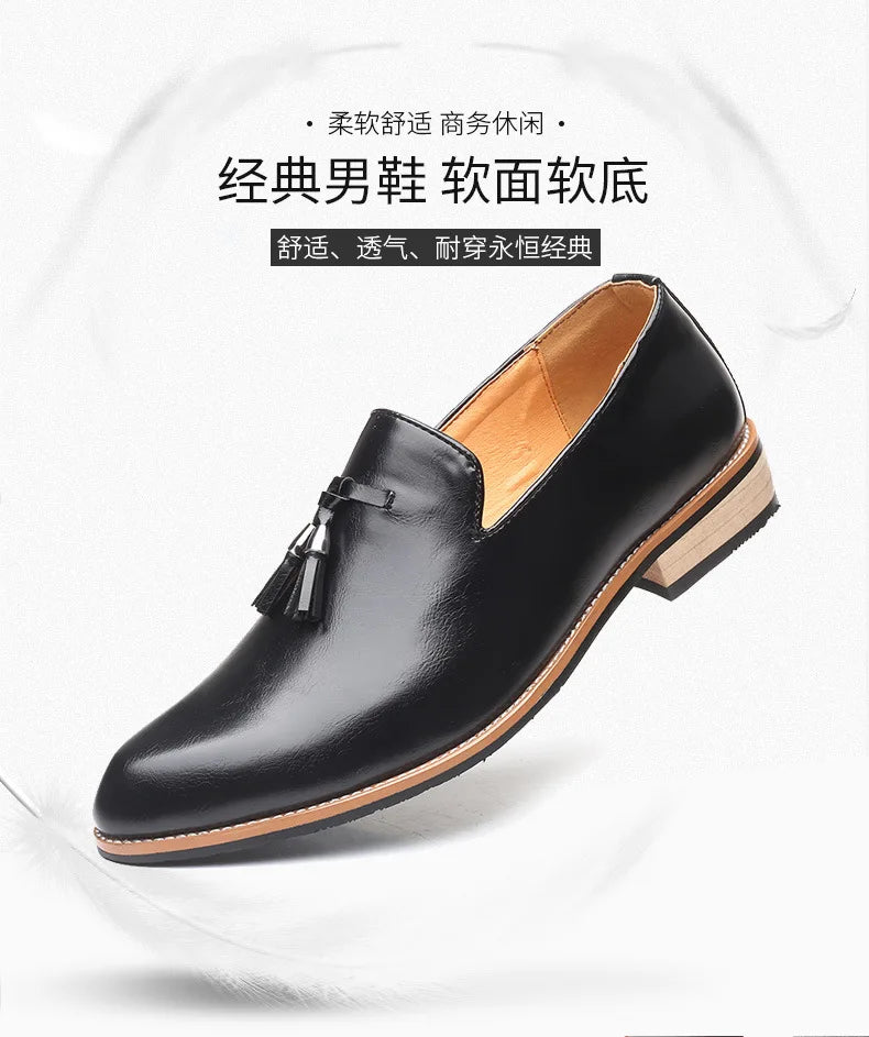 Luxury Mens Leather Shoes Office Men Formal Oxfords Pointed Oxford Wedding Leather Men Dress Shoes Fringed Loafers Social Shoesc