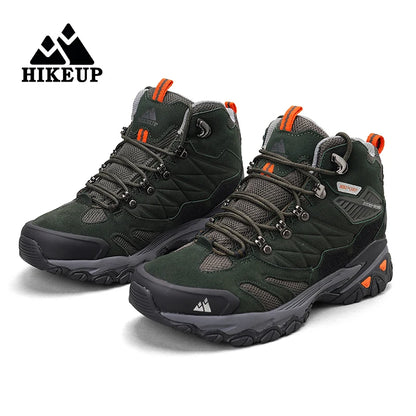 HIKEUP New Men‘s Hiking Shoes Leather Outdoor Sneakers for Men Trekking Boots Male Camping Hunting Mens Tactical Ankle Boots