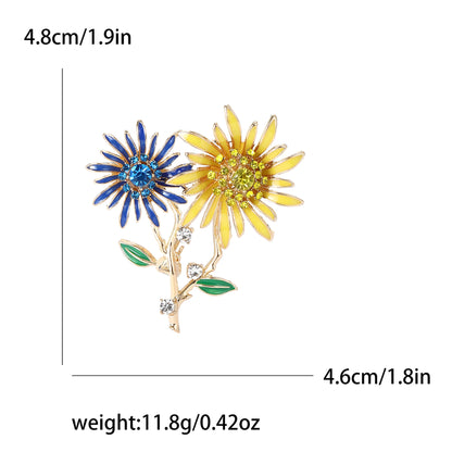 Shiny Double Head Sunflower Brooches for Women Unisex Ukrainian Plant Pins 2-color Available Casual Party Accessories Gifts