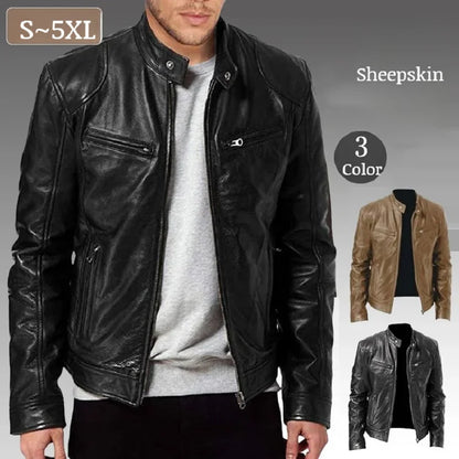 Men's PU Leather Jacket Stand Collar Zipper Coat   Jackets Autumn Casual Motorcycle PU Jacket Biker Slim Leather Coats