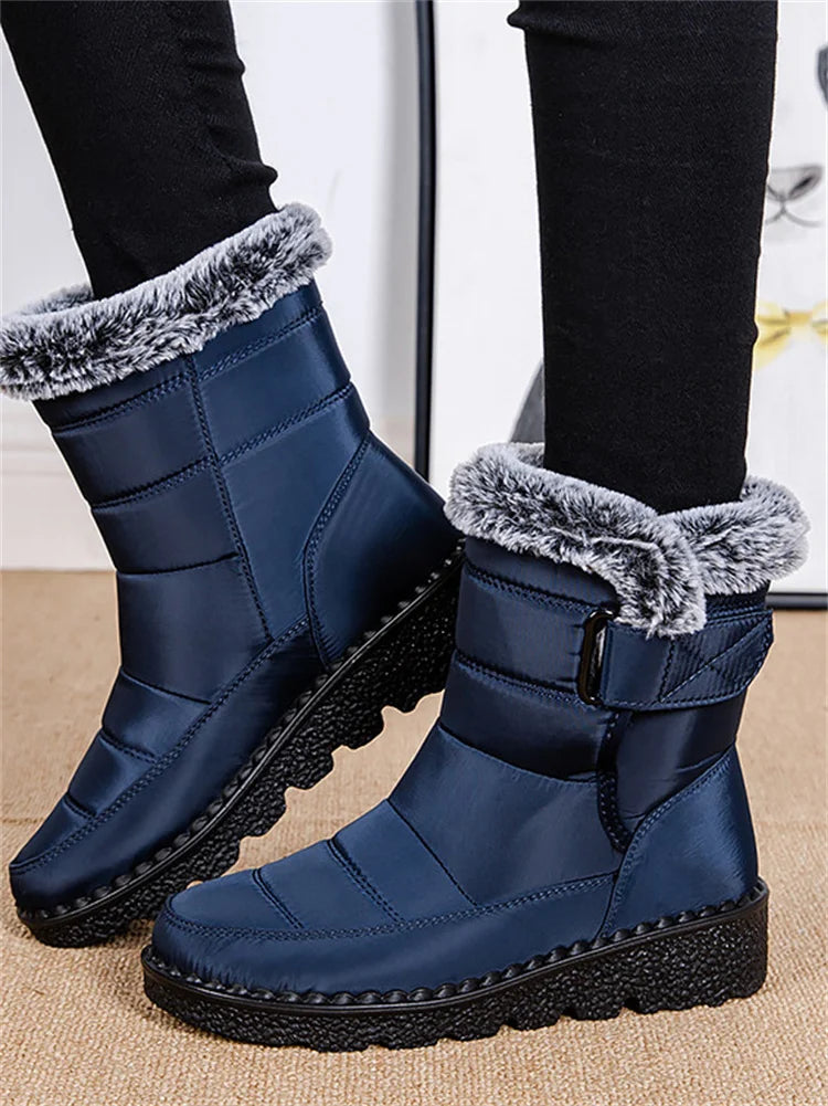 Msfilia Women Autumn Winter Rabbit Fur High Barrel Warm Velcro Waterproof Snow Boots