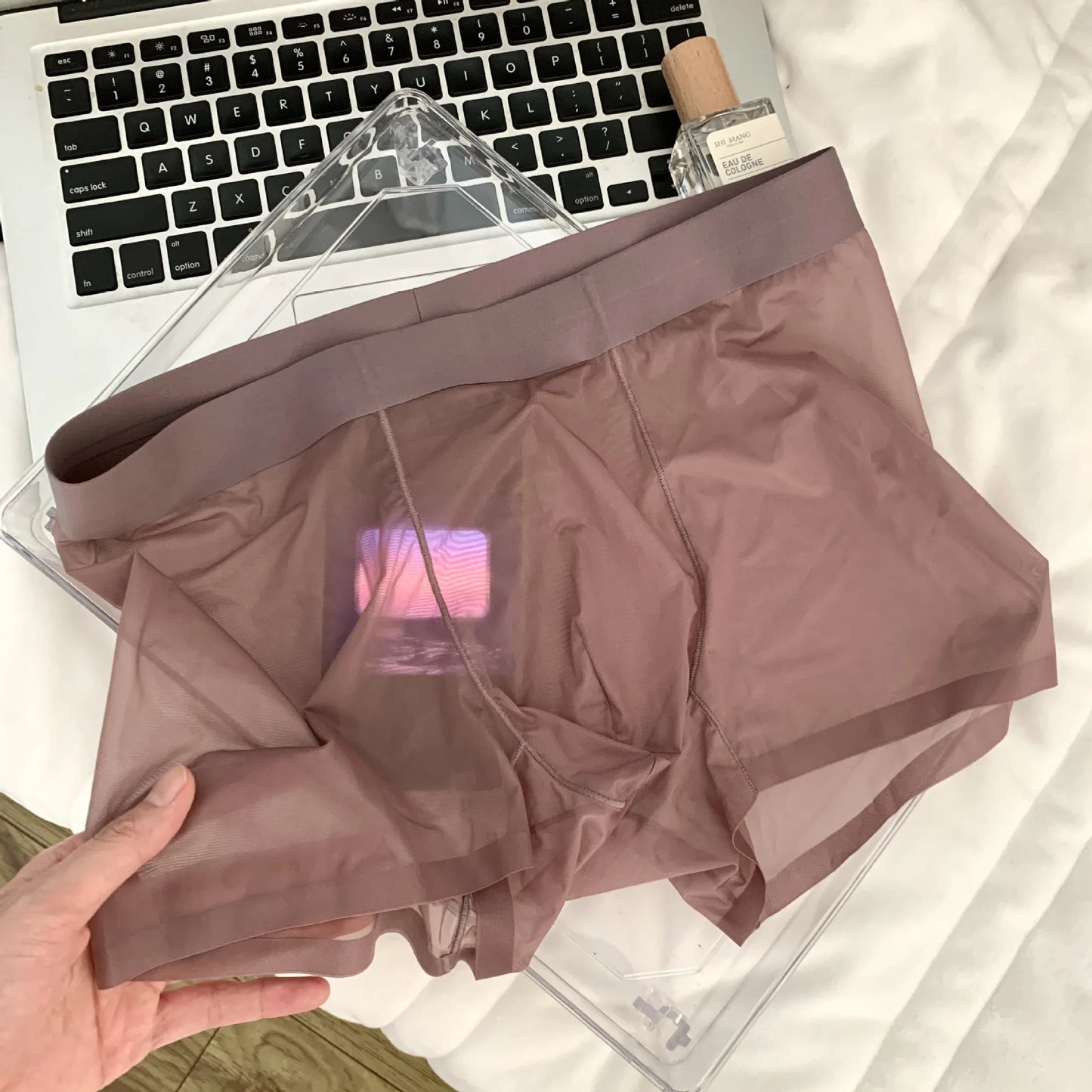 Ice Silk Men's Panties Quick Drying Ultra-thin Boxer Shorts Mid-rise Transparent Boxers Underwear U Bulge Pouch Sexy Underpants