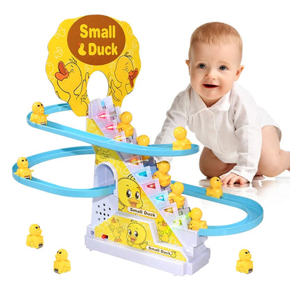 Kid Diy Small Duck Penguin Electronic Climbing Stairs Track Toy Light Musical Slide Track Coaster Toy Educational Fun Toys Gifts