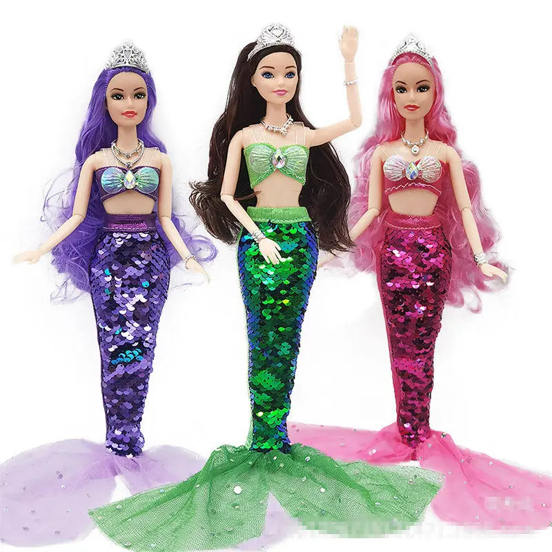 30cm Mermaid Doll 11 inch Joints Movable Doll with Sequin Fishtail Skirt Suit Girls Dress Up Toys