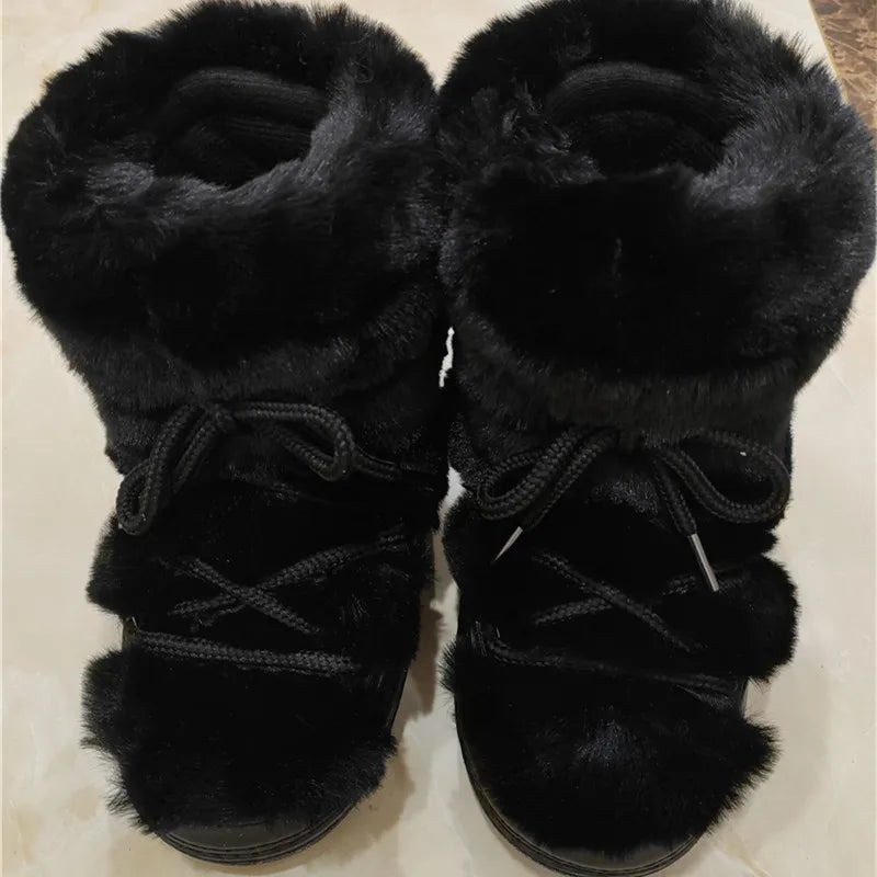 Fluffy Fur Boots 2024 Winter Fashion Sexy Faux Fox Fur Snow Boots Ladies Furry Warm Cotton Boots Female Outdoor Ski Boots