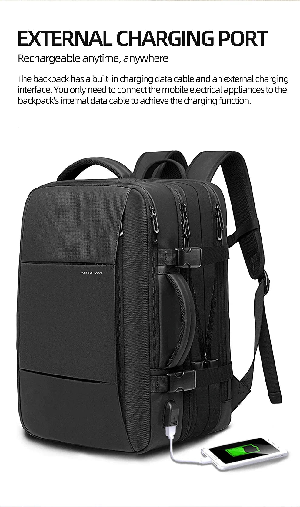 HK Business Backpack for Men Waterproof Anti-Theft 15.6” Laptop Backpack Casual Large Capacity Expandable Travel Bag Short Trip