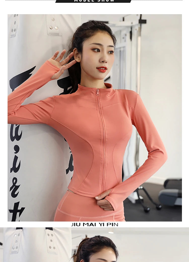 Slim Tracksuit Workout Top Female Training Jackets Zipper Long Sleeve Yoga Running Sports Coat