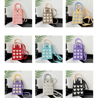 Knitted Mini Mobile Phone Bag Female Korean Version Sweet Love Shoulder Handbag Hand Bag Purses and Handbag