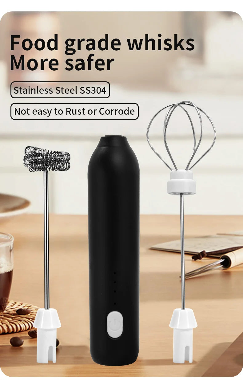 Wireless Milk Frother Electric Type-C Handheld Blender Stainless Steel Mini Coffee Maker Whisk Mixer For Coffee Cappuccino Cream