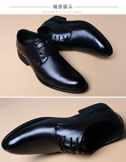 Men Wedding Leather Business Men's Dress Pointed Casual Youth British Style Inner Heightening Spring 2024 New Arrivals Shoes