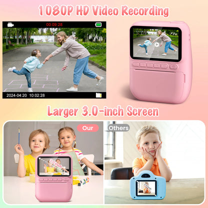 Instant Print Camera for Kids, 3.0" Kids Camera for 6-12 Year, 32MP HD 1080P Digital Camera with 3 Rolls of Printer Paper