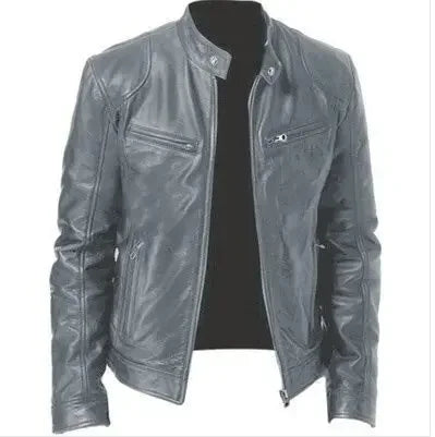 Men's PU Leather Jacket Stand Collar Zipper Coat   Jackets Autumn Casual Motorcycle PU Jacket Biker Slim Leather Coats