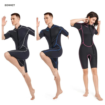 DEMMET Women Men Short Sleeve Wetsuit 1.5mm Neoprene Full Body Wetsuit for Swim Surfing Snorkeling Spearfishing Sailing Water