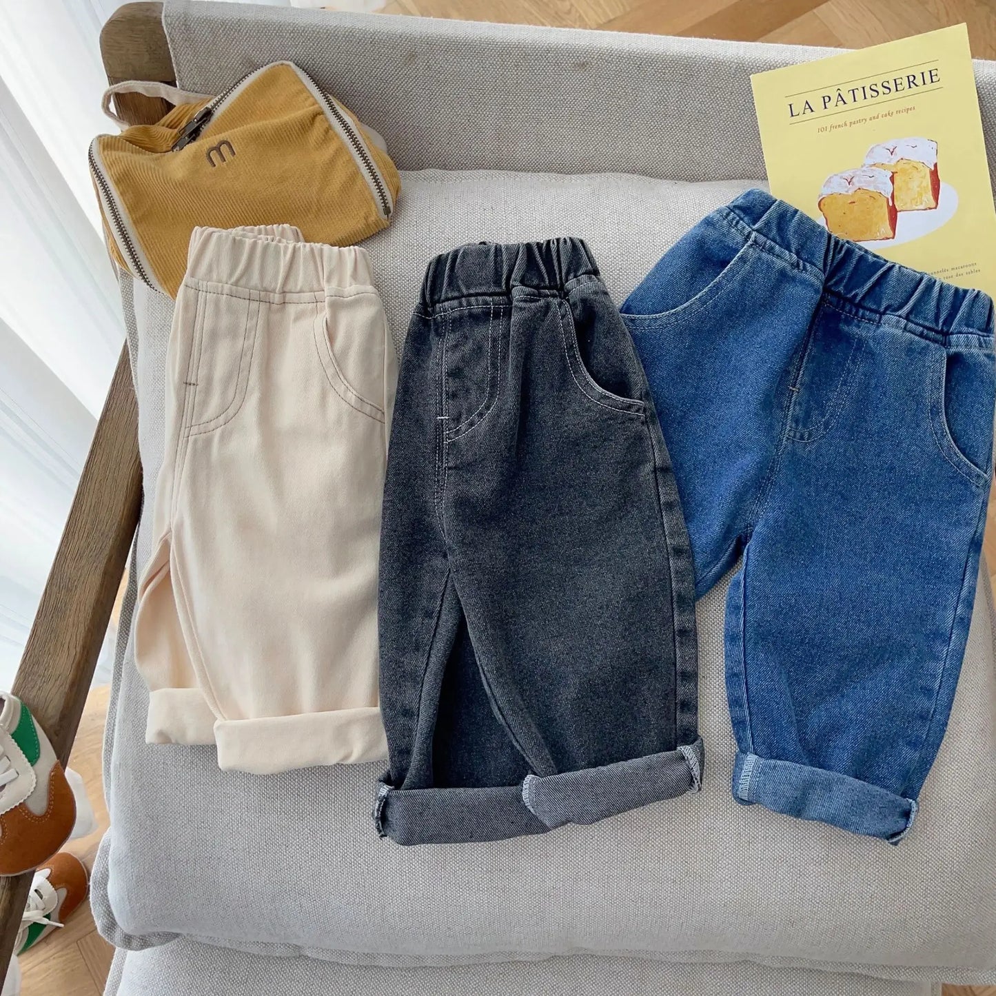 7277-1 Baby Boys Denim Pants Solid Color Infants Baby Pants Jeans Casual Pants