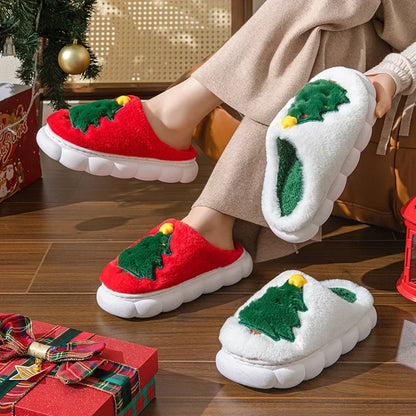 Cute Christmas Tree Women's Home Fluffy Slippers Cartoon Winter House Warm Shoes Designer Flat Casual New Year's Gift