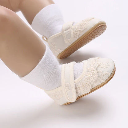 HAIZHIW 0-18 Months Cute White Lace Baby Girl Princess shoes Baby Shoes Bow Fringe Rubber Soled Non-slip Footwear Crib Shoes