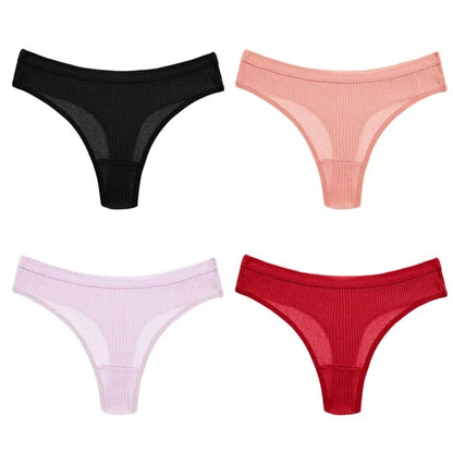 4Pcs Women's Panties G-Strings Set Fashion New Striped Soft Cotton Underwear Sexy Lingerie Sports Comfortable