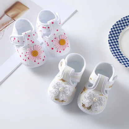 First Walkers Soft Sole Crib  Newborn Toddler Shoes Baby Girl Shoes  Cute Floral Bow Infant Baby Girls Shoes Non-slip Footwear