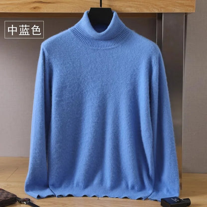 Men's 100% pure Mink velvet Cashmere Sweater High Lapels Pullovers Knitted Winter New Tops Long Sleeve High-End Jumpers