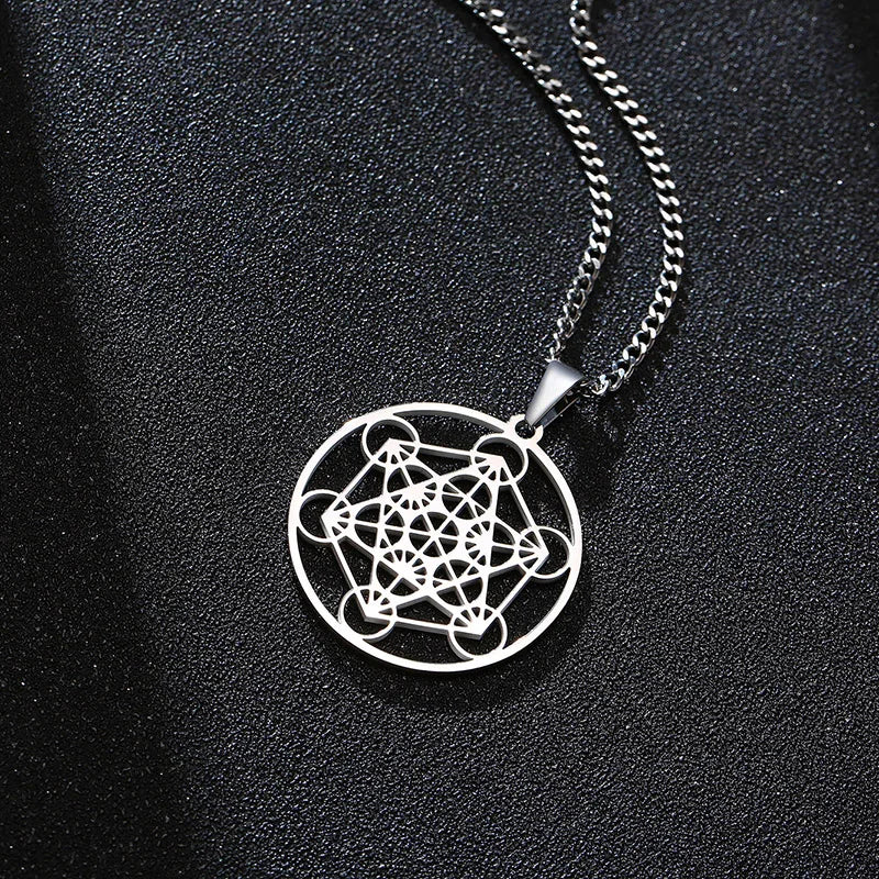 YILUOCD Vintage Metatron Cube Necklace 18k Gold Plated Sacred Geometry Powerful Protection Amulet Solomon Spiritual Jewelry