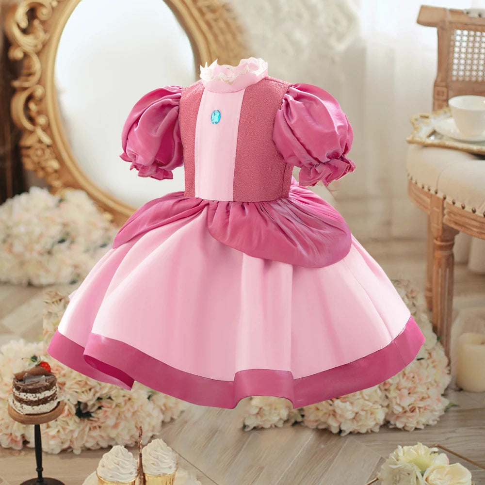 Peach Princess Dress Girl Cosplay Party Gown Baby Girls Christmas Carnival Dresses Toddler Fashion Holiday Weekend New Costumes