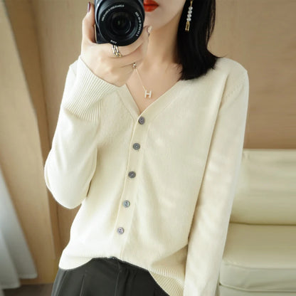 Early Autumn New Andy Cashmere Knit Cardigan V-Neck Solid Color Fashion High-Grade Comfortable Loose Casual Knitwear -GH021