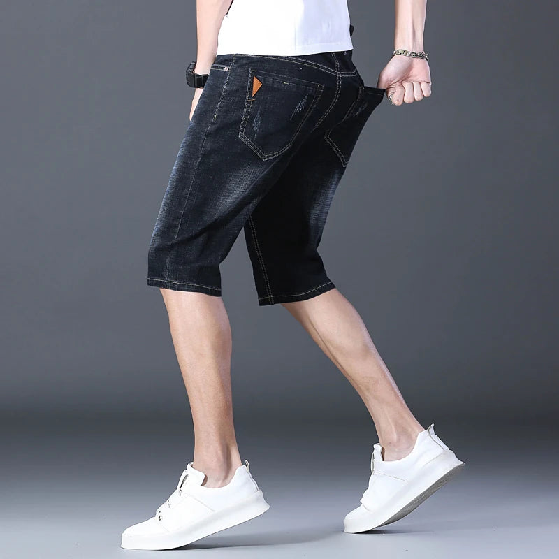 2024 Summer Men'S Thin Slim-Fit Denim Shorts Business Casual Fashion All-Match Stretch Loose Cropped Trousers Male Brand Jeans