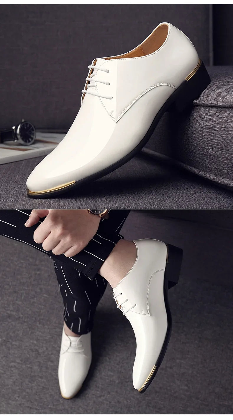 2024 New Men’s Patent Leather Shoes  British Style Men's Dress Shoes Lace Up Pointed Toe Wedding Business Party Social Shoe Male