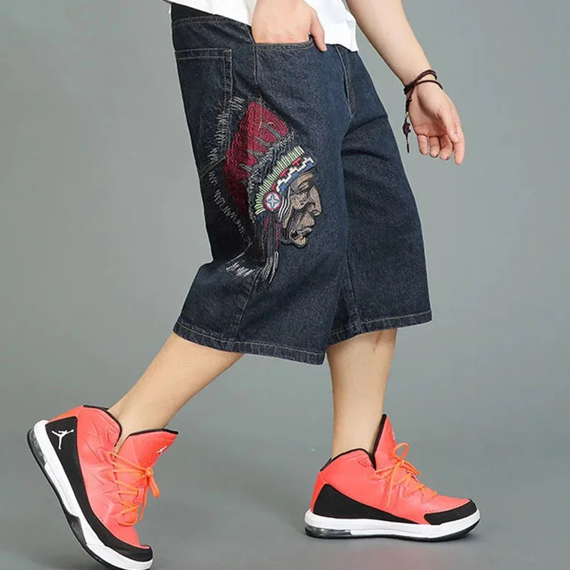 Men's Wide-leg Denim Shorts Multi Pocket 7 Point Work Cargo Jeans Shorts Fat Plus Size Denim Shorts Male