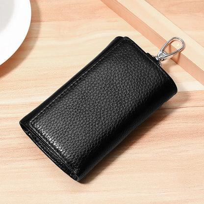 New Key Holder Wallet Genuine Leather Unisex Solid Key Wallet Organizer Bag Car Housekeeper Wallet Card Holder Keychain Leather