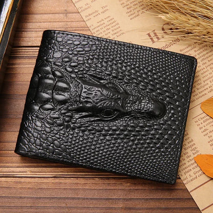 Crocodile Skin Wallet Men 100% Genuine Leather Small Zipper Short Men Wallets Credit Card Holders Coin Pocket Purse Alligator