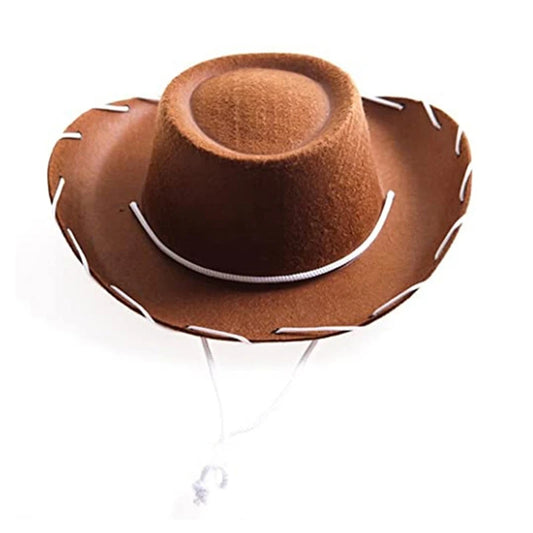 Children Brown Red Felt Woody Cowboy Hat Adjustable Western Big Brimmed Cowboy