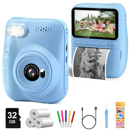 Instant Print Camera for Kids, 3.0" Kids Camera for 6-12 Year, 32MP HD 1080P Digital Camera with 3 Rolls of Printer Paper