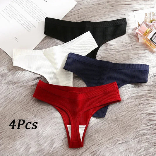 4Pcs Women's Panties G-Strings Set Fashion New Striped Soft Cotton Underwear Sexy Lingerie Sports Comfortable