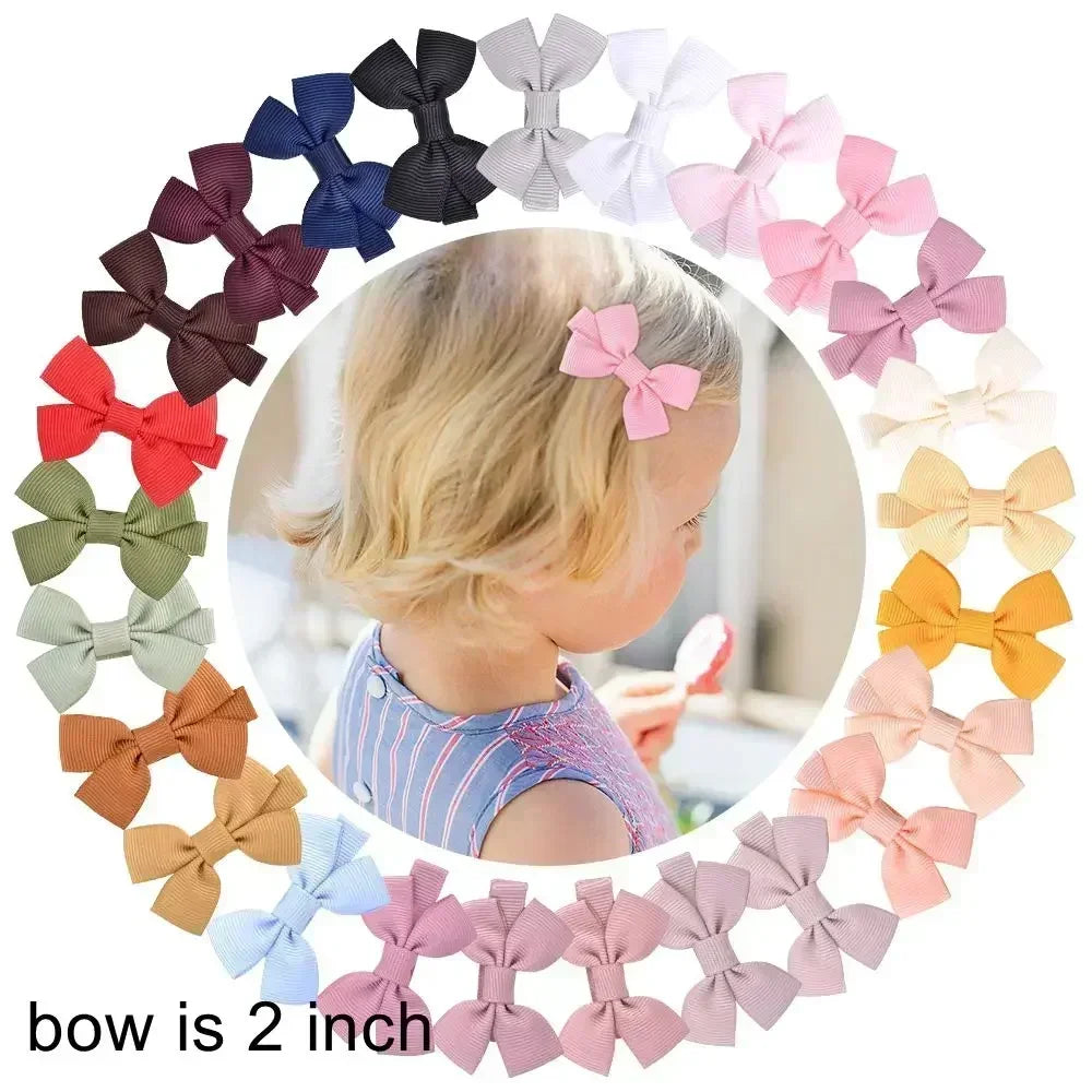 10pcs/lot Solid Color Grosgrain Ribbon Bowknot Kids Hair Clips Handmade Bows Baby Girls Barrettes Hairpins Photo Props Gift Sets