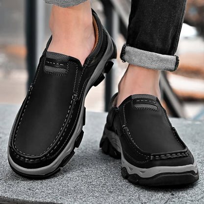 Genuine Leather Mens Casual Shoes Leisure Walk Men Loafers Moccasins Breathable Slip on Driving Shoes Retro Style Business Shoes