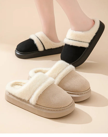 Comwarm Winter Plush Slippers For Women Indoor Antiskid Warm Cotton Slippers Fur Fluffy Flat Home Slides Lady Casual Furry Shoes