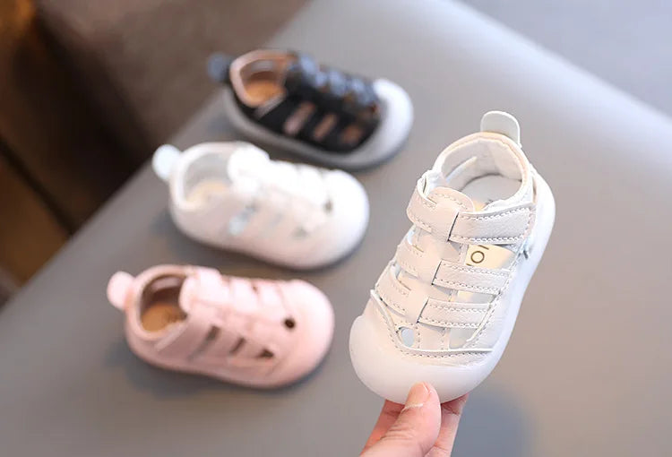 Baby Sandals Summer Infant Beach Shoes Baby Boy Girl Sandals Newborn First Walkers Soft PU Leather Close-toed Sandals For Baby