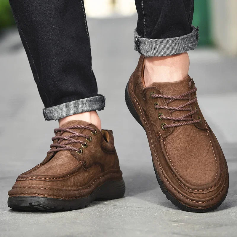 Handmade Genuine Leather Shoes Autumn Winter Vintage Style Casual Men Shoes Lace-Up Ankle Hiking Shoes