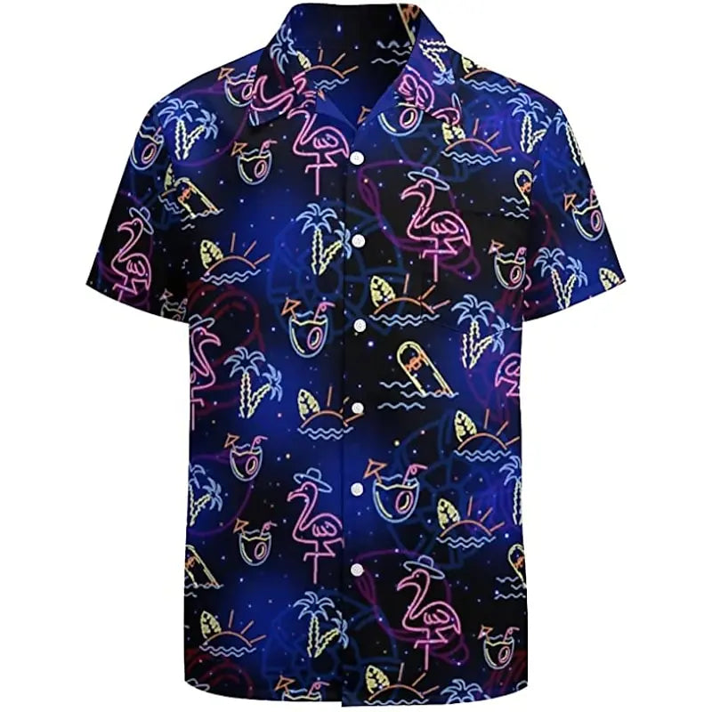 Men's shirt Hawaiian shirt camp T-shirt fluorescent 3D printing street casual short-sleeved clothing fashionable casual