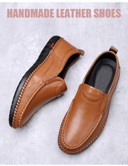 Breathable Genuine Leather Men Shoes Summer Slip On Loafers Men Casual Leather Shoes Blue Flats Hot Sale Driving Shoes Moccasins